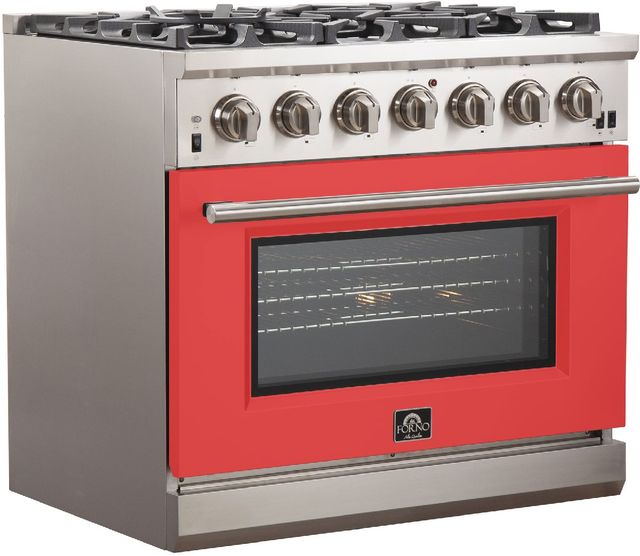 FORNO® Capriasca 36" Stainless Steel Pro Style Gas Range with Red Door-1