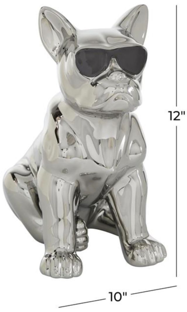 MA Enterprise CosmoLiving by Cosmopolitan Silver Bulldog Sculpture with Sunglasses-3