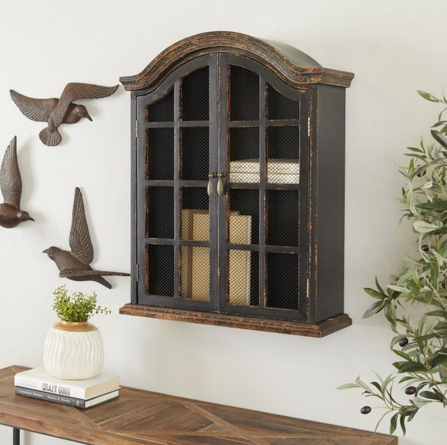 Deco Marche Black 2-Doors Wall Shelf with Arched Shutter-3