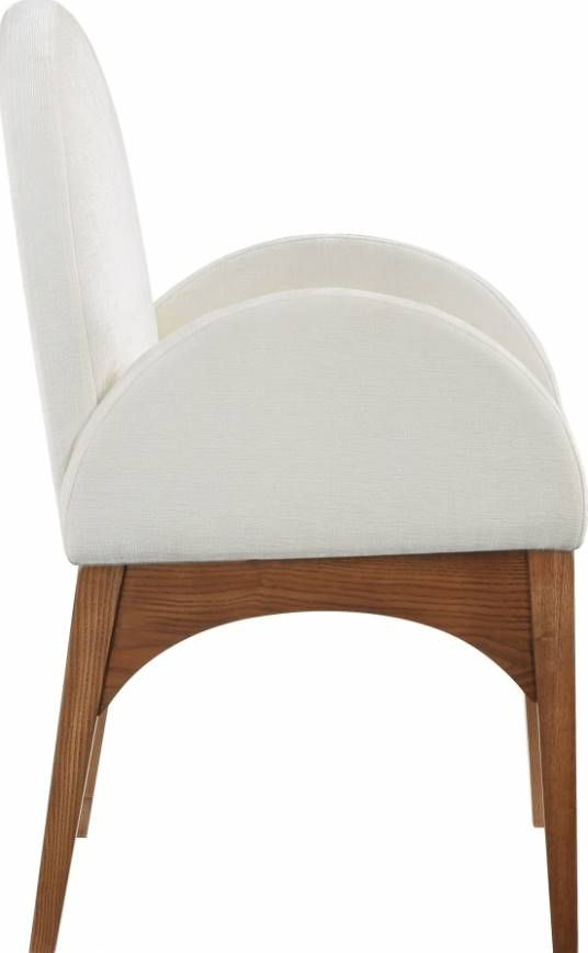 Meridian Furniture Waldorf Cream/Walnut Chenille Upholstered Dining Arm Chair-3
