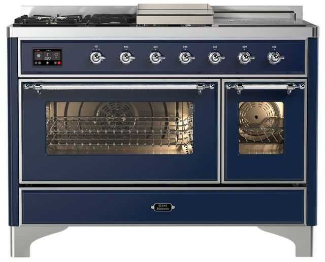 Ilve® Majestic III 48" Midnight Blue Pro Style Dual Fuel Liquid Propane Range with Triple Glass Door and Chrome Trim-0