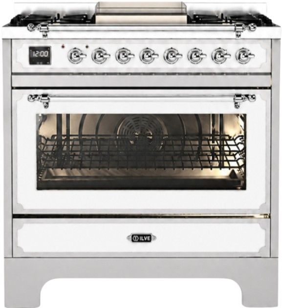 Ilve Décor 36” White Pro Style Dual Fuel Range with 6 Burners and Griddle-0