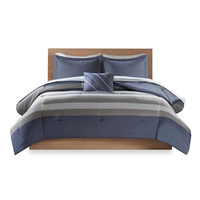 Olliix by Intelligent Design Marsden Blue and Grey Twin XL Complete Bed and Sheets Set-0