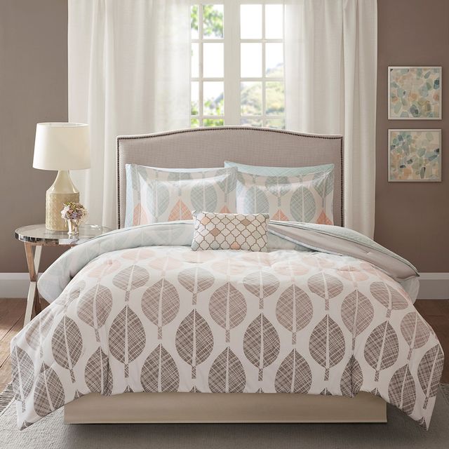 Olliix by Madison Park Essentials Coral/Green King Central Park Complete Comforter and Cotton Sheet Set-1