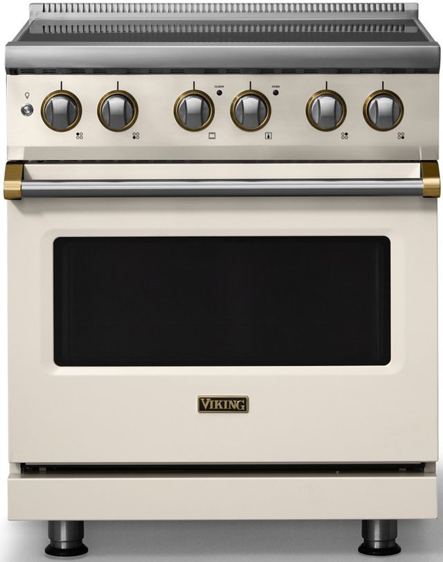 Viking® 5 Series 30" Pure White Pro Style Induction Range with Brushed Brass Trim-0