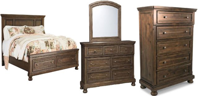 Signature Design by Ashley® Flynnter 4-Piece Medium Brown Queen Panel Bed Set-0