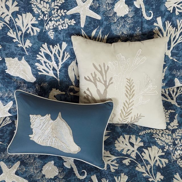 Olliix by Madison Park 7 Piece Blue California King Cape Cod Cotton Sateen Comforter Set-3