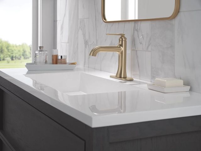 Delta Bonacci™ Champagne Bronze Single Handle Bathroom Faucet with Drain-1