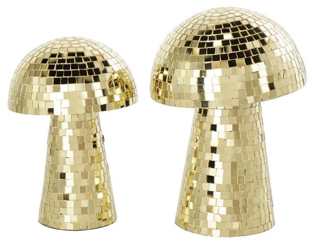 Deco Marche 2-Piece Gold Mirrored Glass Mushroom Mosaic Sculpture Set-0