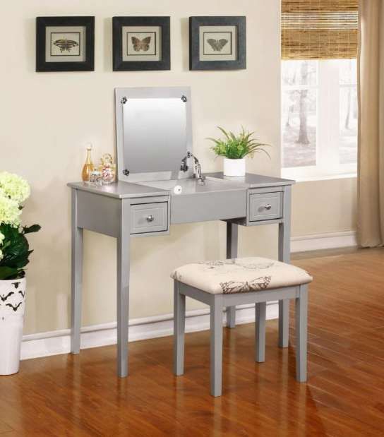 Linon Virginia 2-Piece Silver Butterfly Vanity Set-2