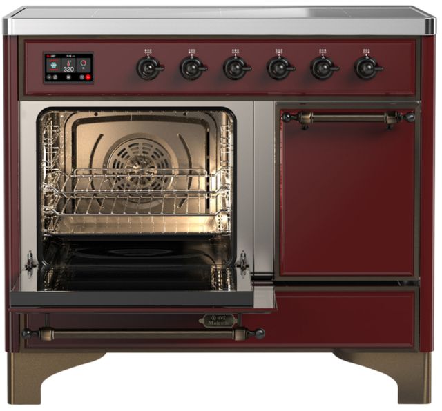 Ilve® Majestic III 40" Burgundy Pro Style Induction Range with Solid Door and Burnished Trim-3