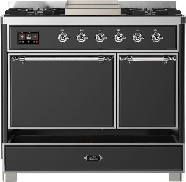 Ilve® Majestic III 40" Graphite Matte Pro Style Dual Fuel Liquid Propane Range with Solid Door and Chrome Trim-1