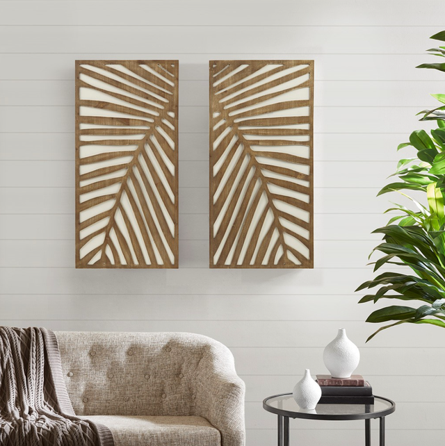 Olliix by Madison Park Birch Palms 2 Piece Dark Brown Carved Wall Panel Set-4