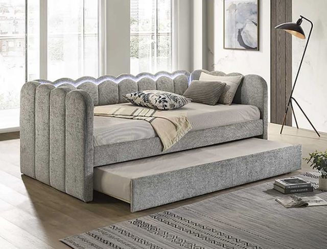Crown Mark Melody Light Gray Upholstered Daybed-1