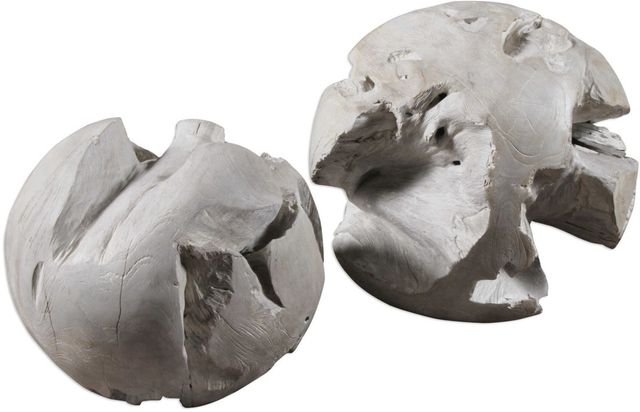 Uttermost® Ermanno 2-Piece Pale Gray Teak Ball Set-0