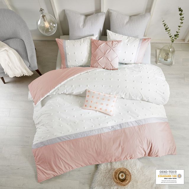 Olliix by Urban Habitat 7 Piece Blush King/California King Myla Cotton Jacquard Duvet Cover Set-0