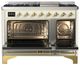 Ilve® Majestic III 48" Antique White Pro Style Dual Fuel Liquid Propane Range with Triple Glass Door and Brass Trim-1