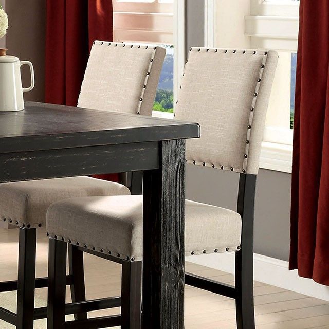 Furniture of America® Sania 2-Piece Antique Black-Beige Counter Chair Set-3