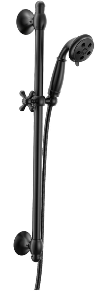 Delta Universal Showering Matte Black H2Okinetic® 3-Setting Slide Bar Hand Shower-0