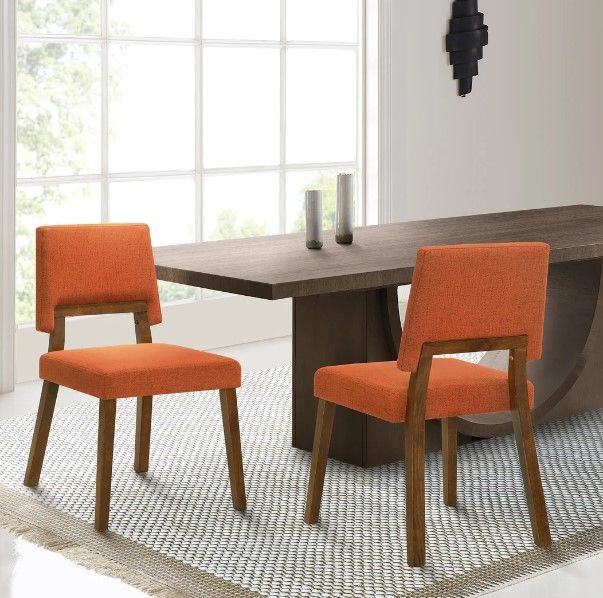 Armen Living Channell 2-Piece Brown/Orange Dining Side Chair Set-1