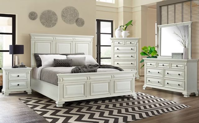 Elements International Calloway Antique White Queen Panel Bed-1
