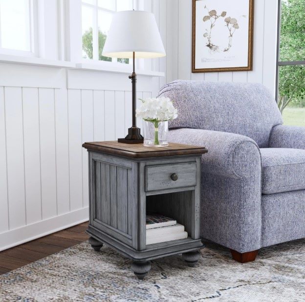 Flexsteel® Plymouth Medium Brown Chairside Table with Distressed Graywash Base-1