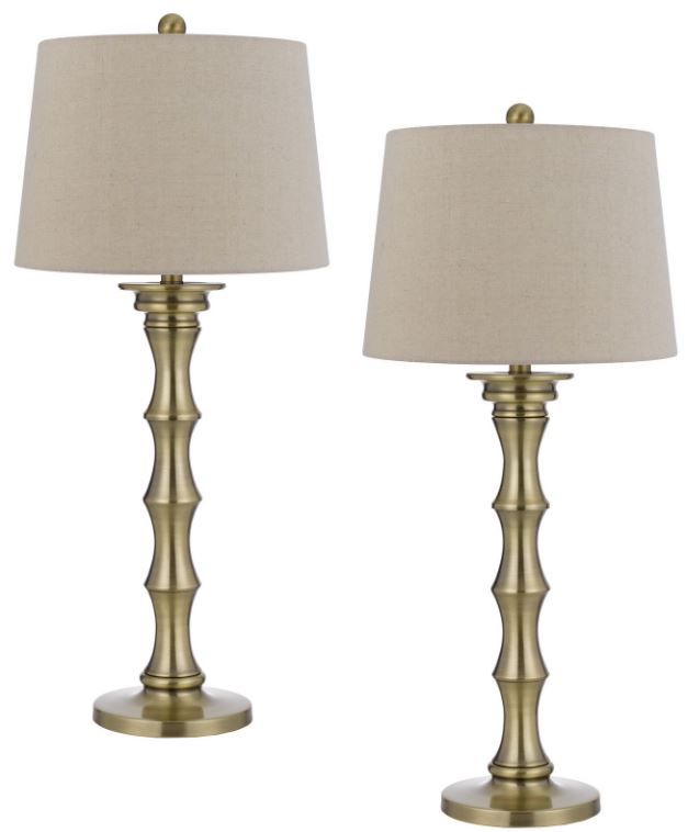 Cal® Lighting & Accessories 2-Piece Rockland Antique Brass/White Table Lamp Set-0