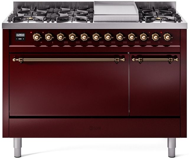 Ilve® Nostalgie II Series 48" Burgundy Pro Style Dual Fuel Range-0