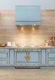 La Cornue Cornufé Loge 36" Roquefort Wall Mounted Range Hood with Polished Brass Trim-1