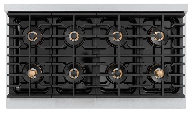 ZLINE Autograph Edition Paramount 48" 6.7 Cu. Ft. Satin Stainless Steel Dual Fuel Range with 8 Burner DuoPro™ Cooktop and Dual Ovens in Champagne Bronze Accents-2