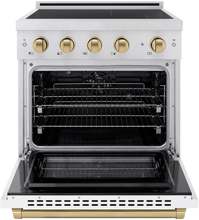 ZLINE Autograph Edition Paramount 30" Stainless Steel Pro Style Induction Range with White Matte Door and Champagne Bronze Accents-1