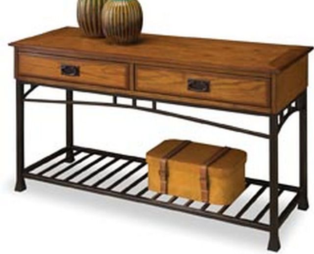 homestyles® Modern Craftsman Brown Console Table with Black Metal Base -1
