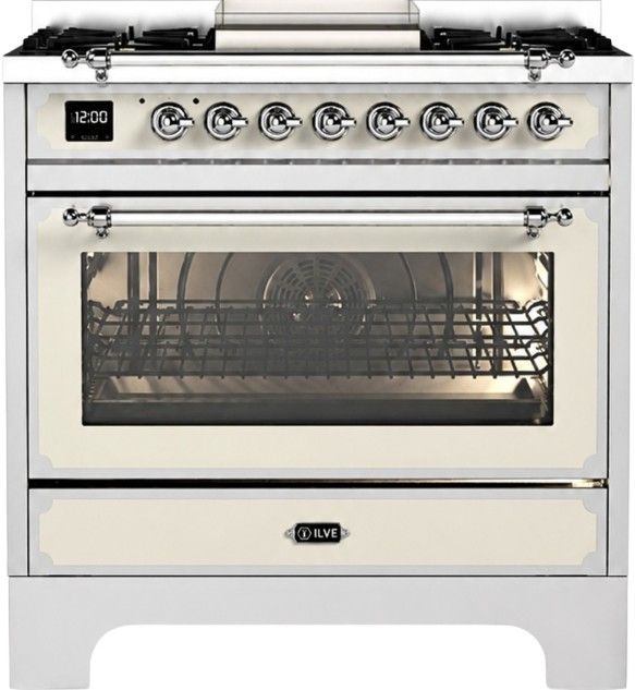 Ilve Décor 36” Antique White Pro Style Dual Fuel Range with 6 Burners and Griddle-0