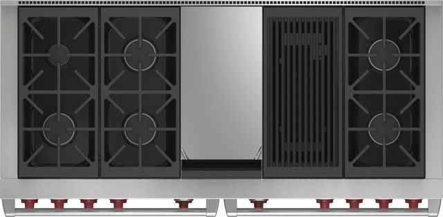 Wolf® 60" Stainless Steel Pro Style Dual Fuel Range and Infrared Charbroiler and Infrared Griddle-1