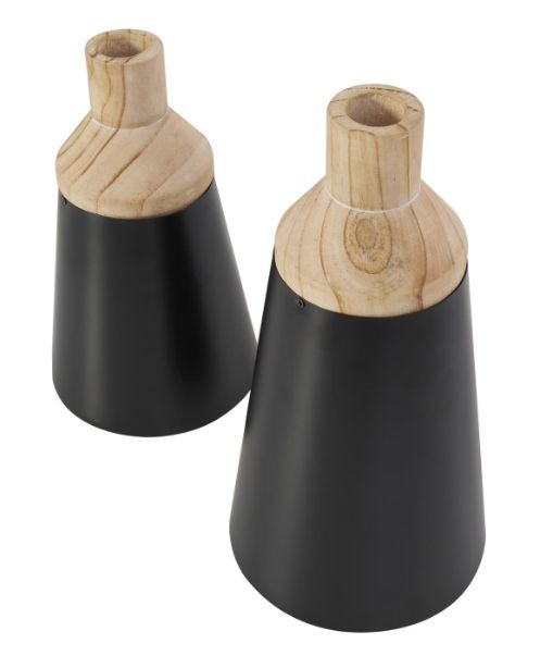 Deco Marche 2-Piece Black Wood Triangular Vase Set-1