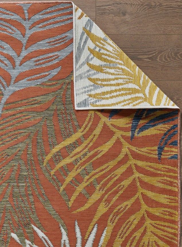 KAS Rugs Dahlia Blue/Rust Palms 5'x7' Area Rug-4