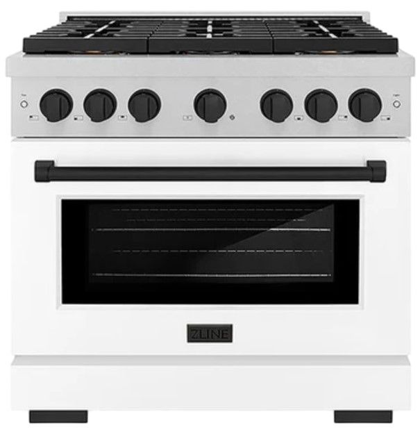 ZLINE Autograph Edition Paramount 36" 5.2 Cu. Ft. Satin Stainless Steel Gas Range with 6 Burner DuoPro™ Cooktop, Convection Gas Oven, White Matte Door and Matte Black Accents-0
