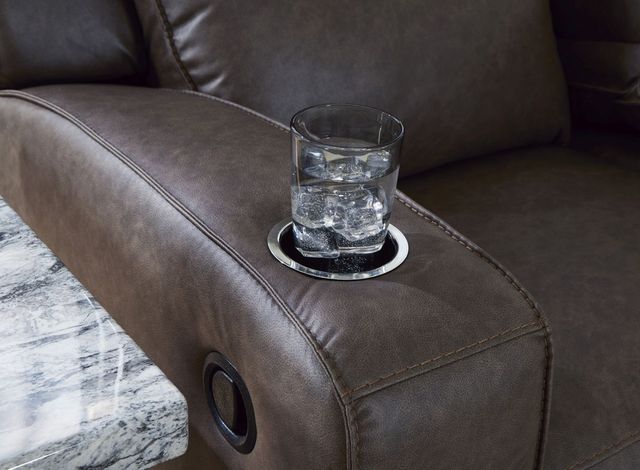 Signature Design by Ashley® Lavenhorne Umber Reclining Sofa with Drop Down Table-3