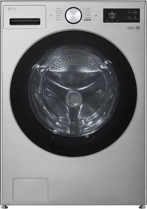 Front view of the LG 5 Cu. Ft. Graphite Steel Front Load Washer TurboWash® 360°, Built-In Intelligence and Hybrid Electronic Controls