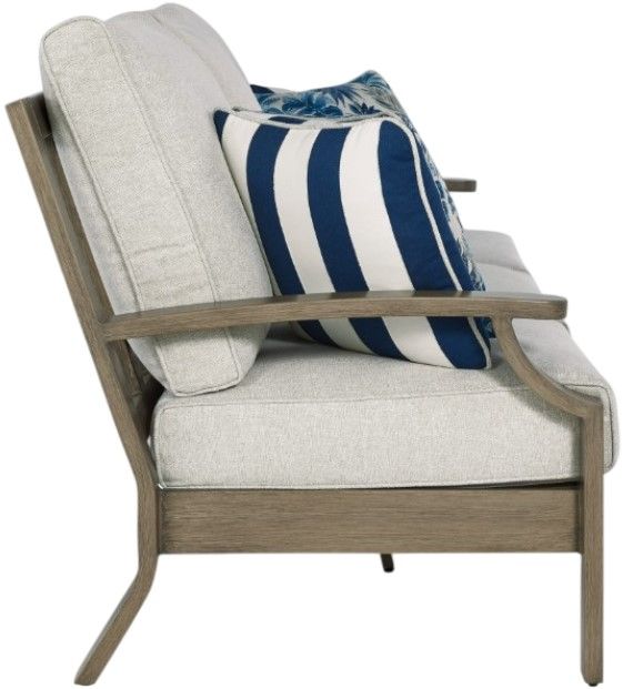 Signature Design by Ashley® Rainier Ranch Beige/Brown Aluminum/Fabric Outdoor Sofa with Cushion-2