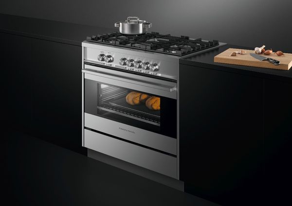 Fisher & Paykel 36" Brushed Stainless Steel with Black Glass Pro Style Natural Gas Range