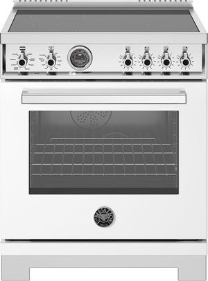 front view of the Bertazzoni Professional Series 30" Bianco Slide In Induction Range