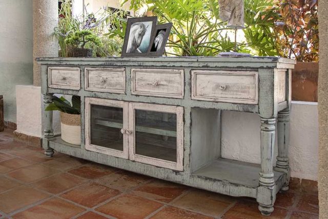 International Furniture Direct Aruba Sky Blue/White TV Stand-1