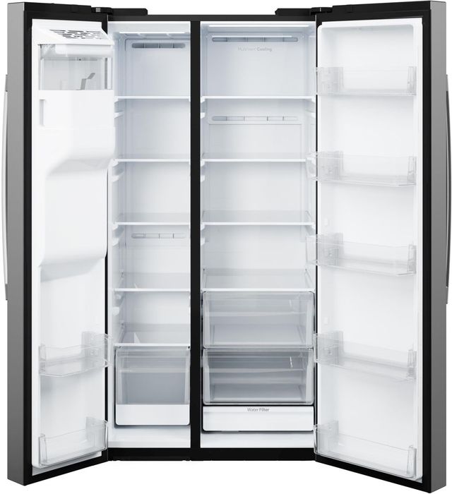 GE® 36" 23.6 Cu. Ft. Fingerprint Resistant Stainless Steel Counter Depth Side-By-Side Refrigerator with Extra Tall Dispenser and In-Door Icemaker-1