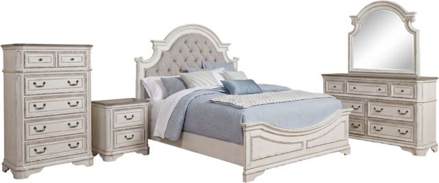 Liberty Furniture Magnolia Manor 5-Piece Antique White/Gray/Weathered Bark King Bedroom Set-0