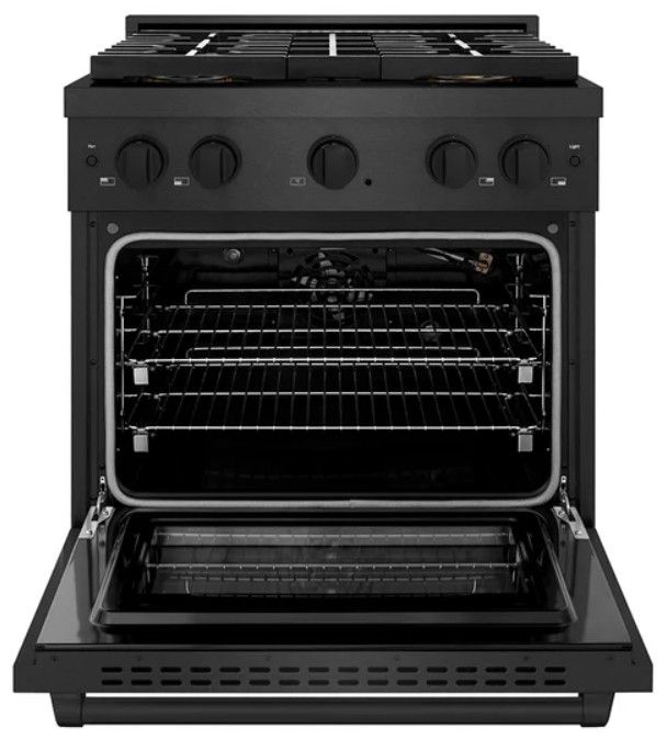 ZLINE Paramount 30" 4.2 Cu. Ft. Black Satin Stainless Steel Gas Range with 4 Burner DuoPro™ Cooktop and Convection Gas Oven with Black Matte Accent-1