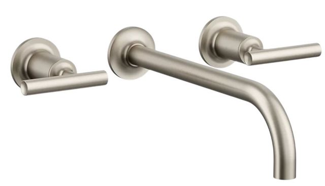 KOHLER® Purist® Vibrant Brushed Nickel 12" Wall-Mount Bathroom Sink Faucet Trim with Lever Handles-0