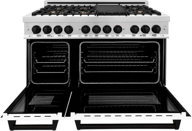 ZLINE Autograph Edition 48" Stainless Steel Pro Style Dual Fuel Range with White Matte Door and Matte Black Accents-1
