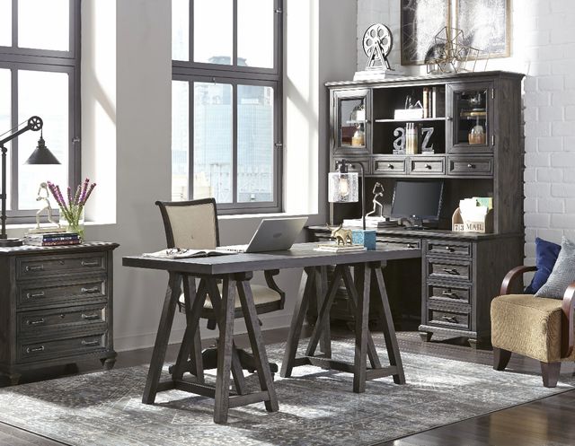 Magnussen Home® Sutton Place Weathered Charcoal Gray Upholstered Swivel Chair-1