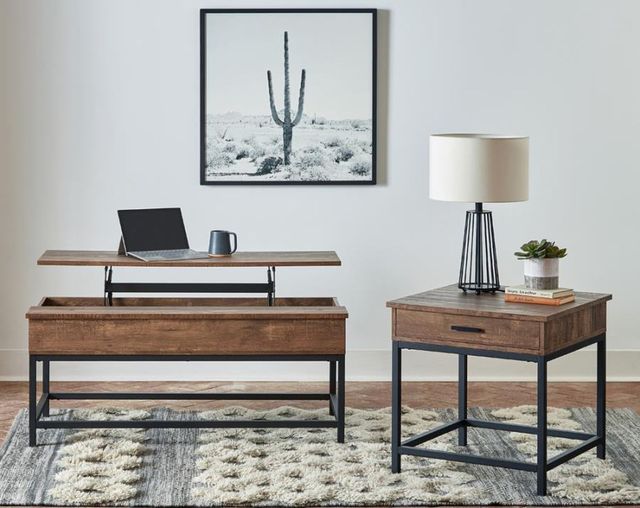 Coaster® Byers Brown Oak End Table with Sandy Black Base-2